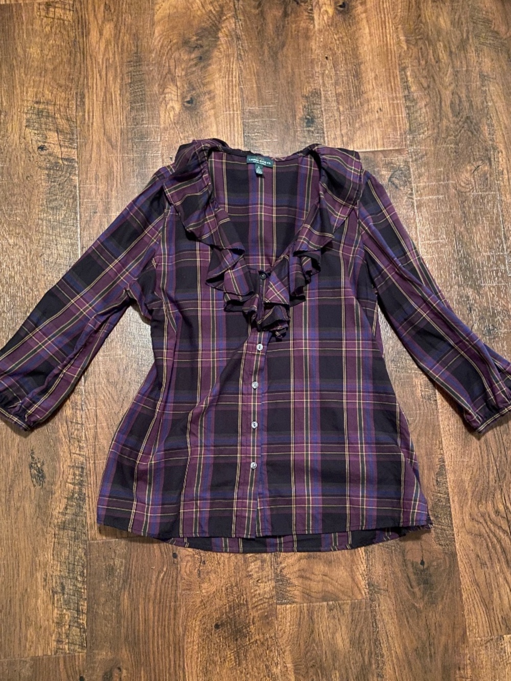 Lauren Ralph Lauren Plaid Ruffle Blouse Purple/Black Size XL
